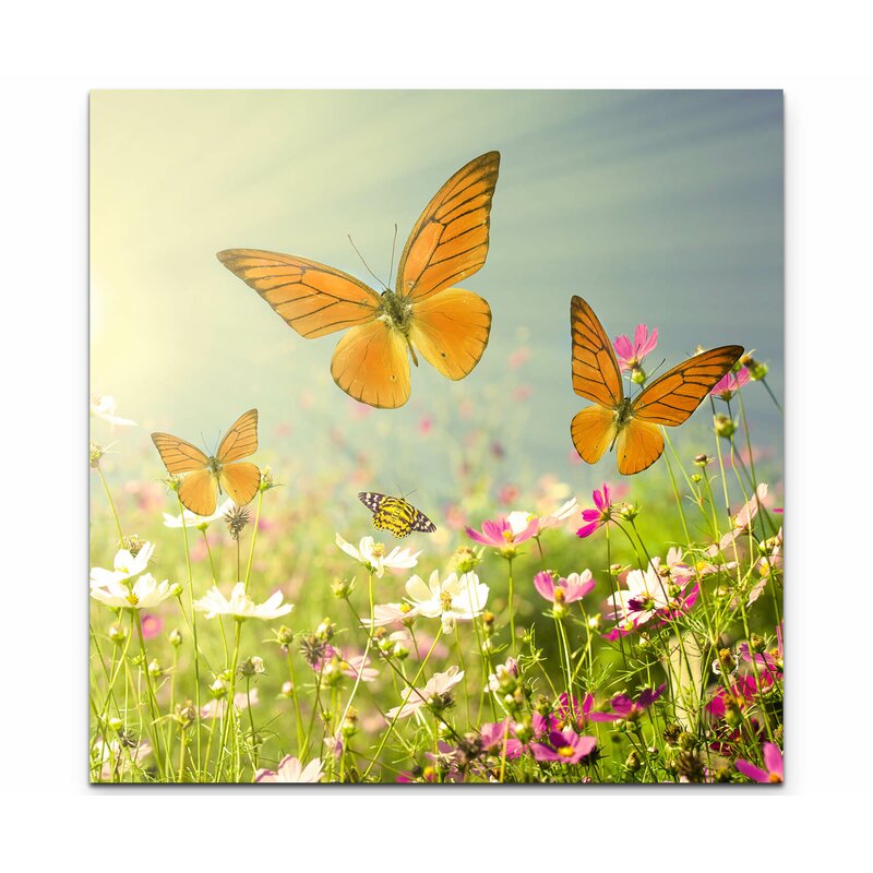 East Urban Home Leinwandbild Schmetterlinge auf einer Blumenwiese im Sommer